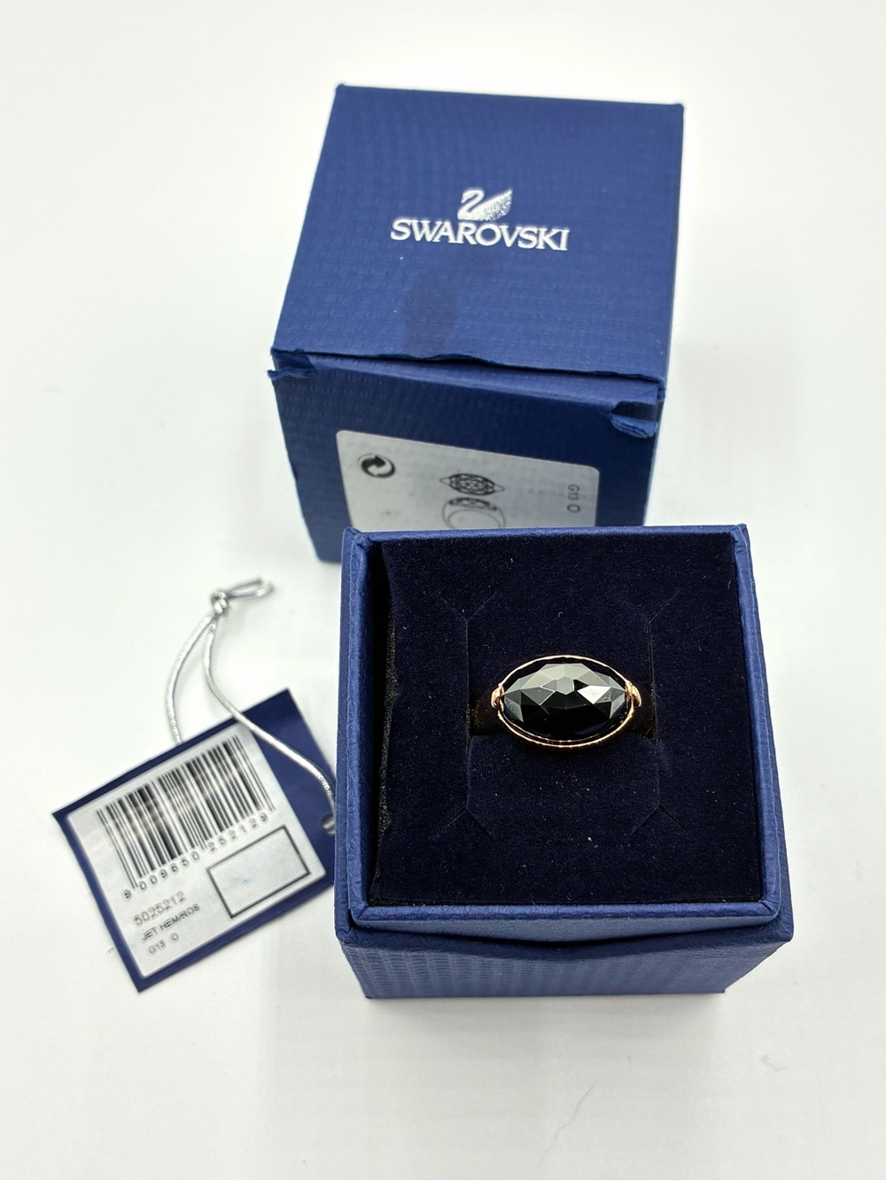 Swarovski Vanilla Ring Size 6.75 (55) Jet Hematite Rose Gold Plated NWT